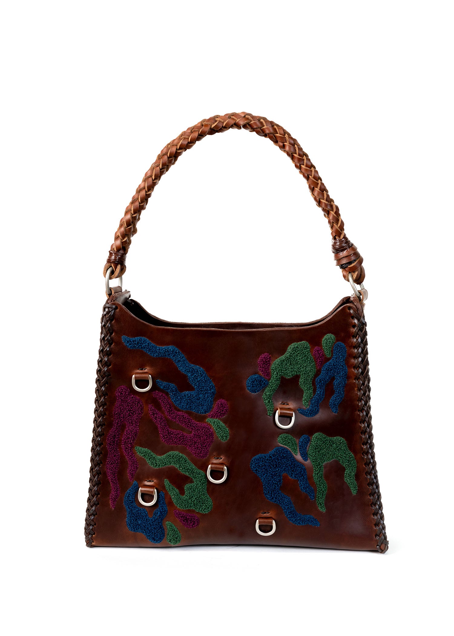 Embroidered Pyramid Shoulder Bag - Brown