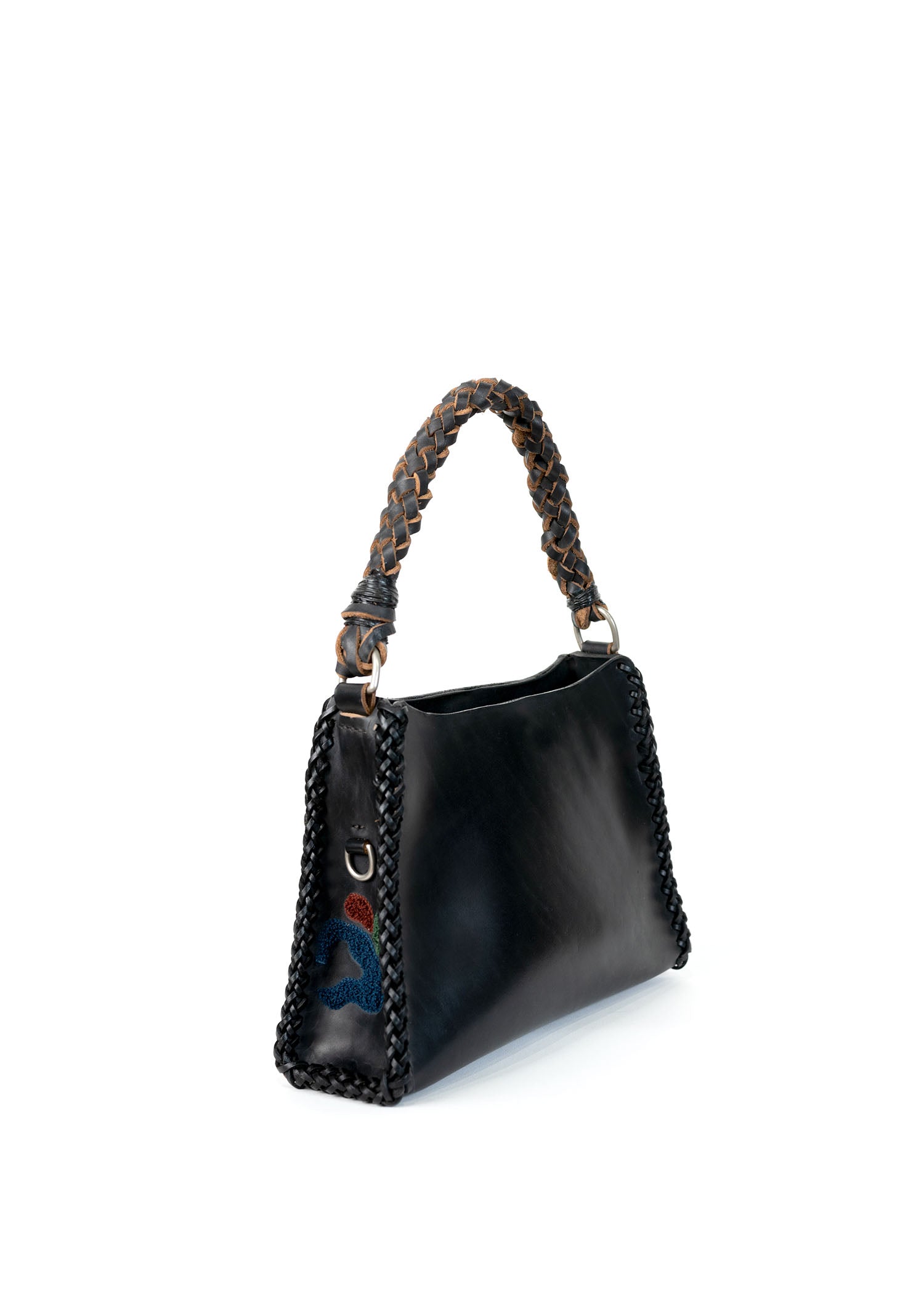 Small Embroidered Pyramid Bag - Black