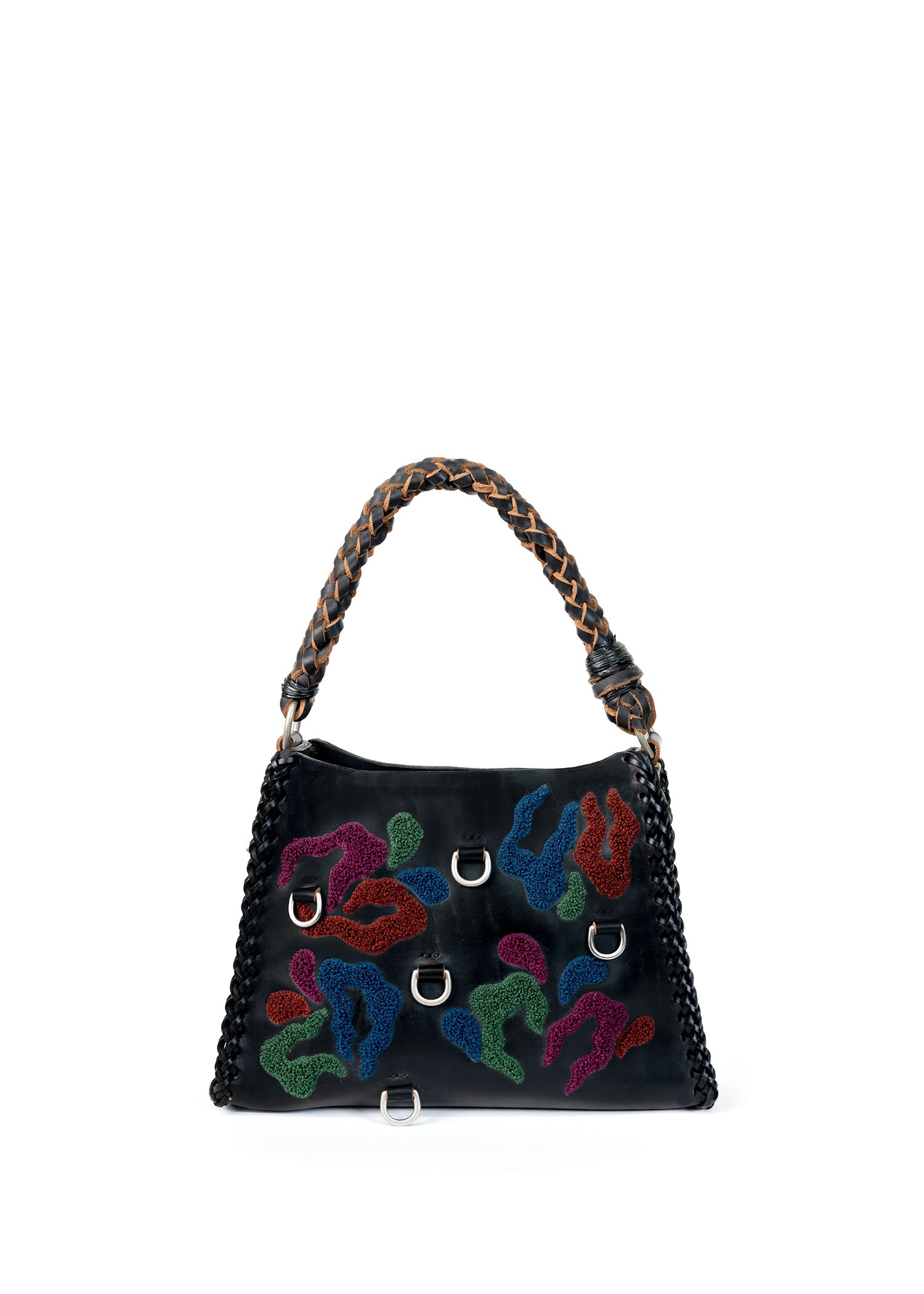 Small Embroidered Pyramid Bag - Black