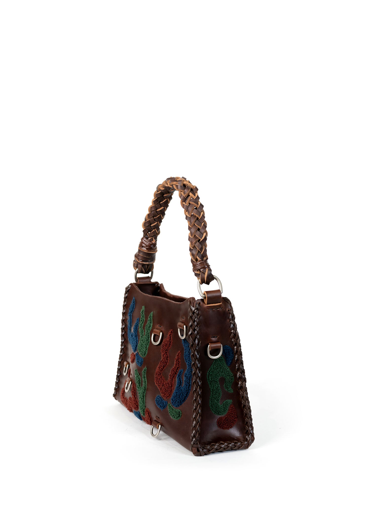 Small Embroidered Mast Pyramid Bag - Brown