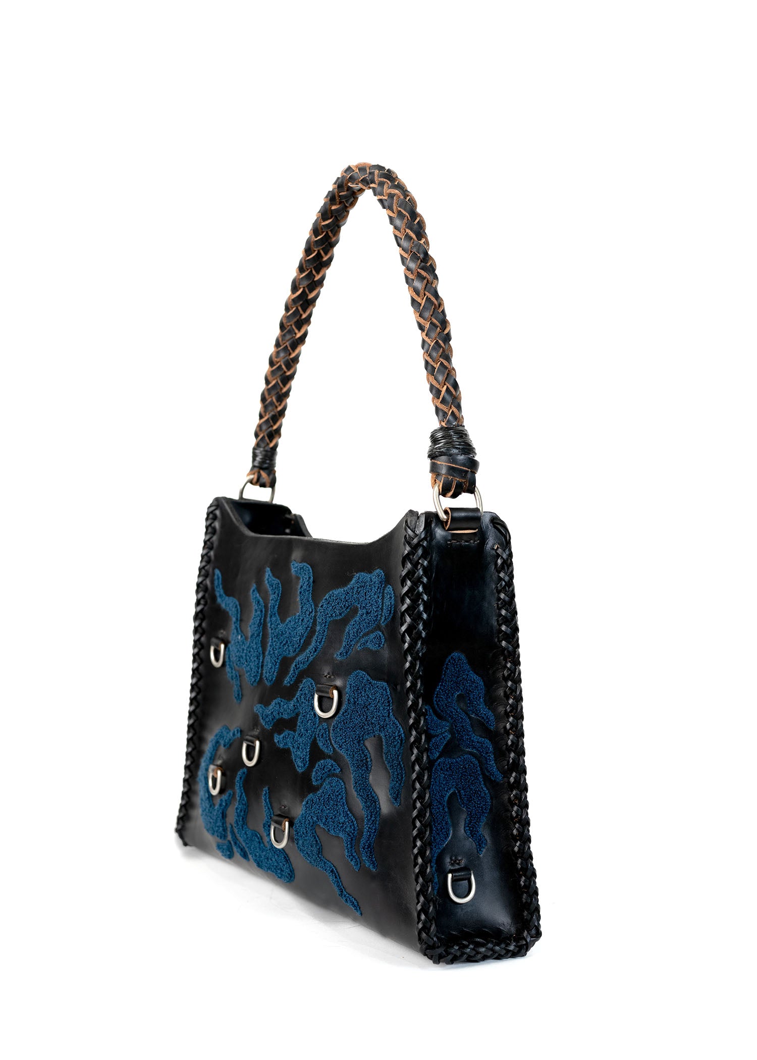 Embroidered Pyramid Shoulder Bag - Black