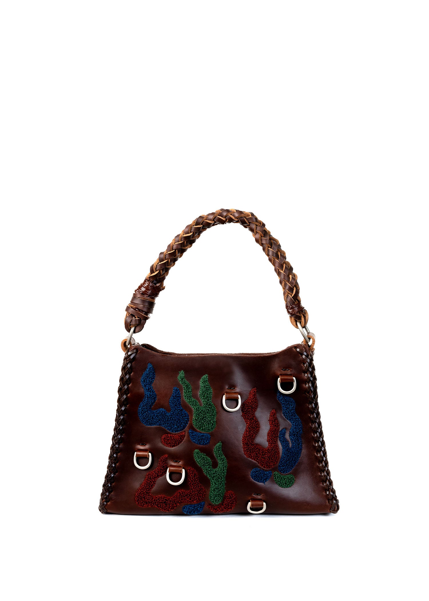 Small Embroidered Mast Pyramid Bag - Brown