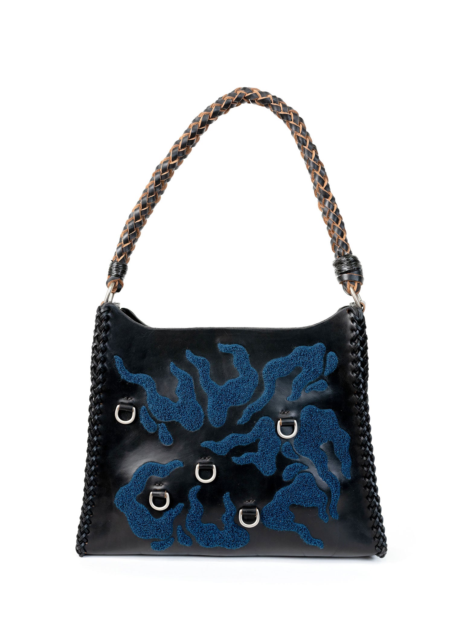 Embroidered Pyramid Shoulder Bag - Black