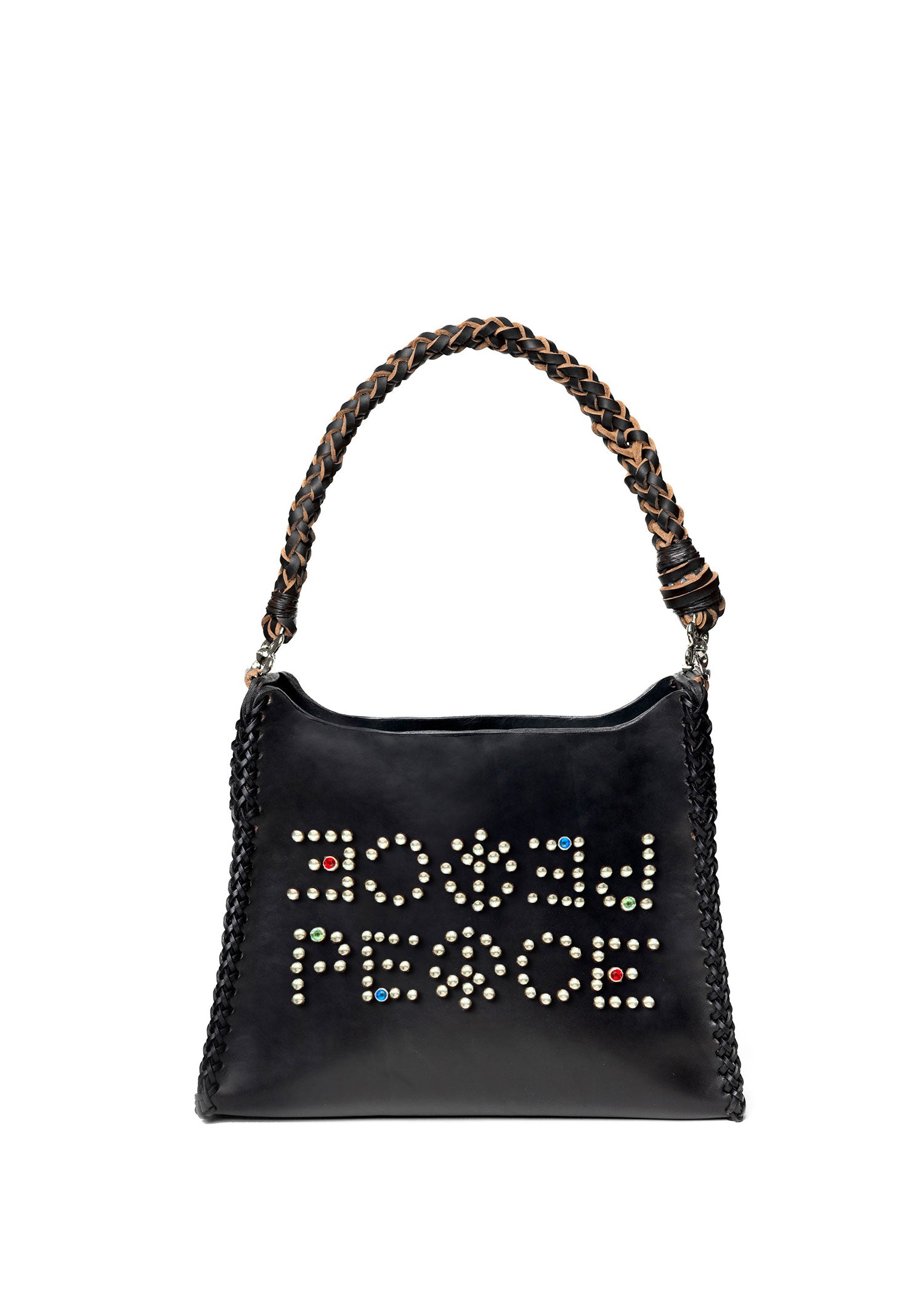 Studded Pyramid Shoulder Bag - Black