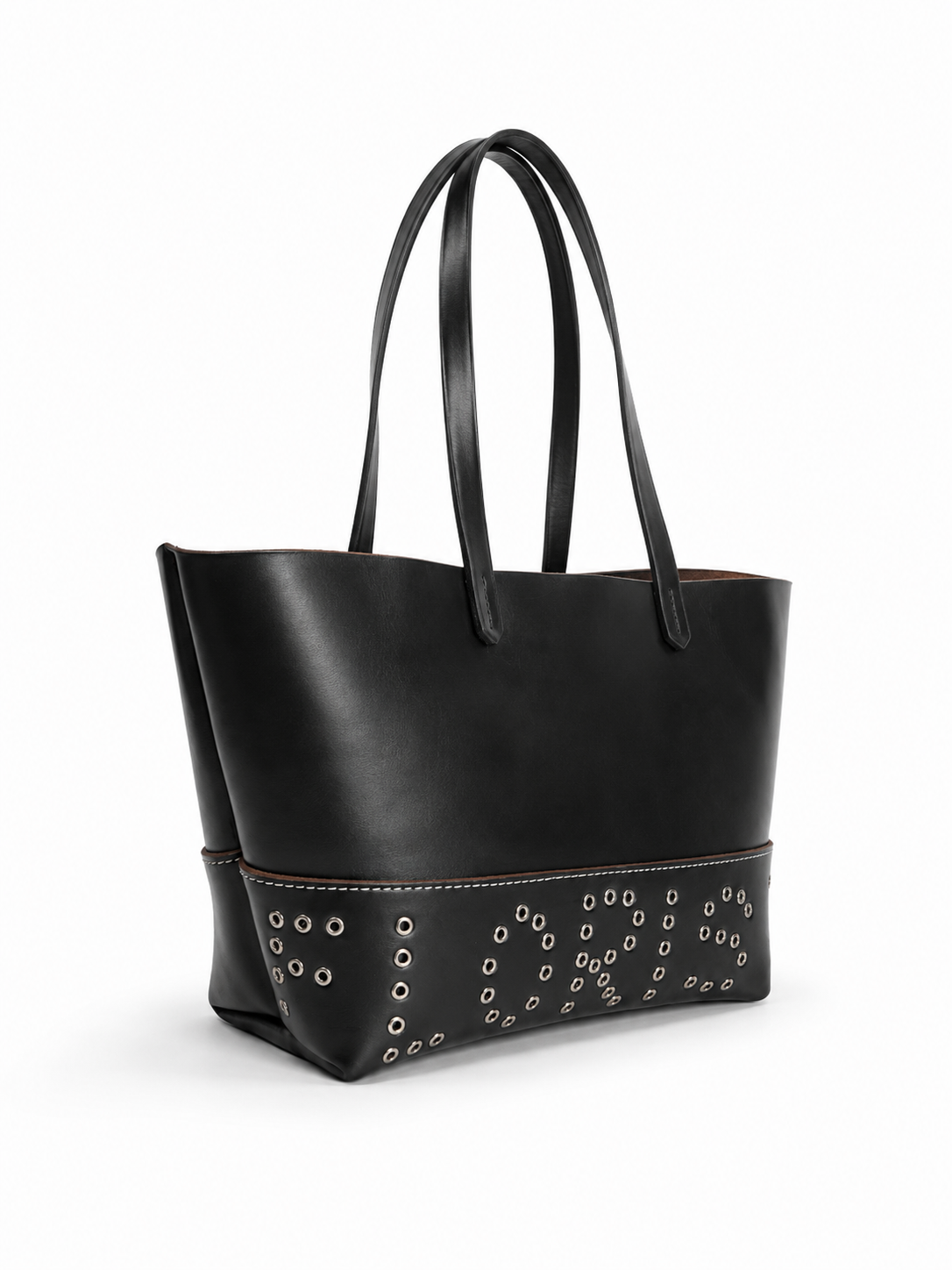 Leather Eyelet Tote Bag - Black