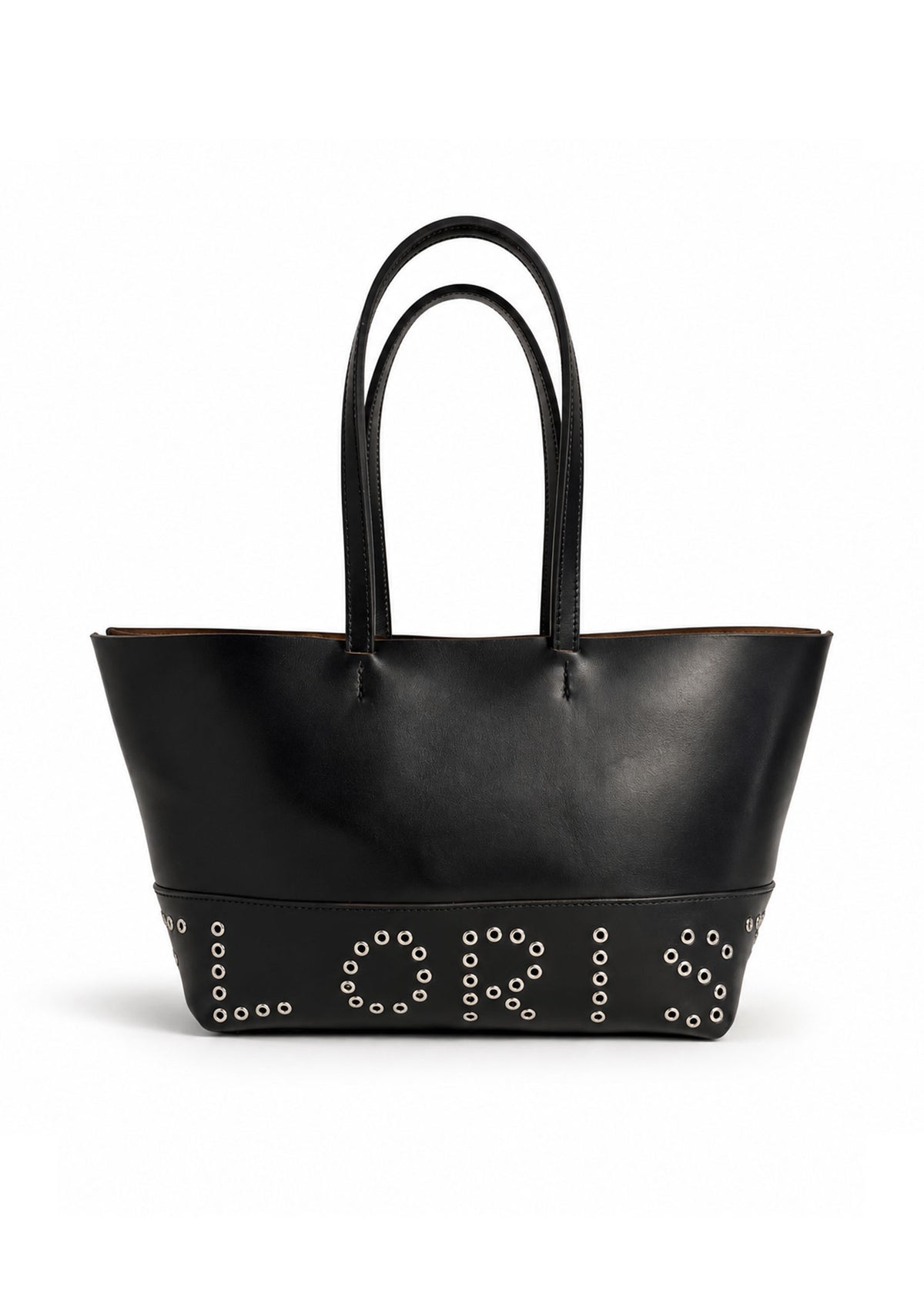 Leather Eyelet Tote Bag - Black