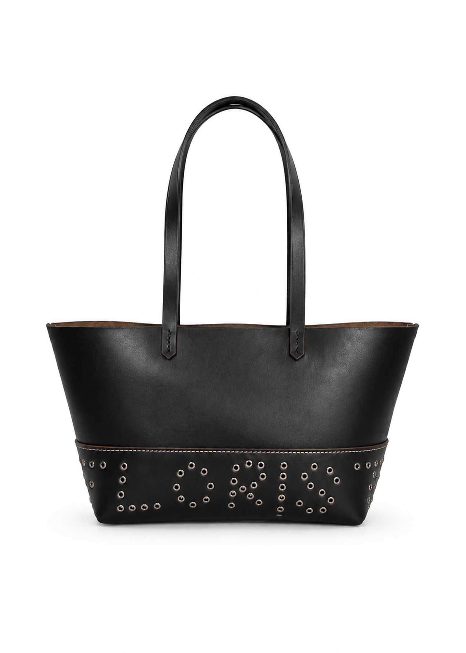 Leather Eyelet Tote Bag - Black