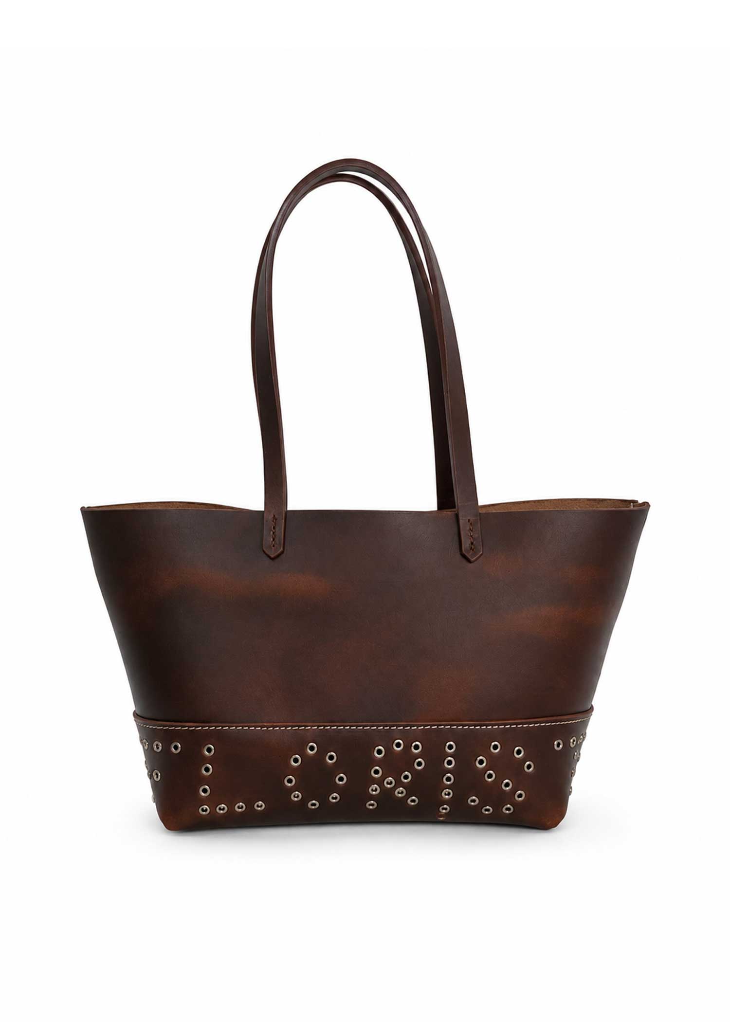 Leather Eyelet Tote Bag - Brown