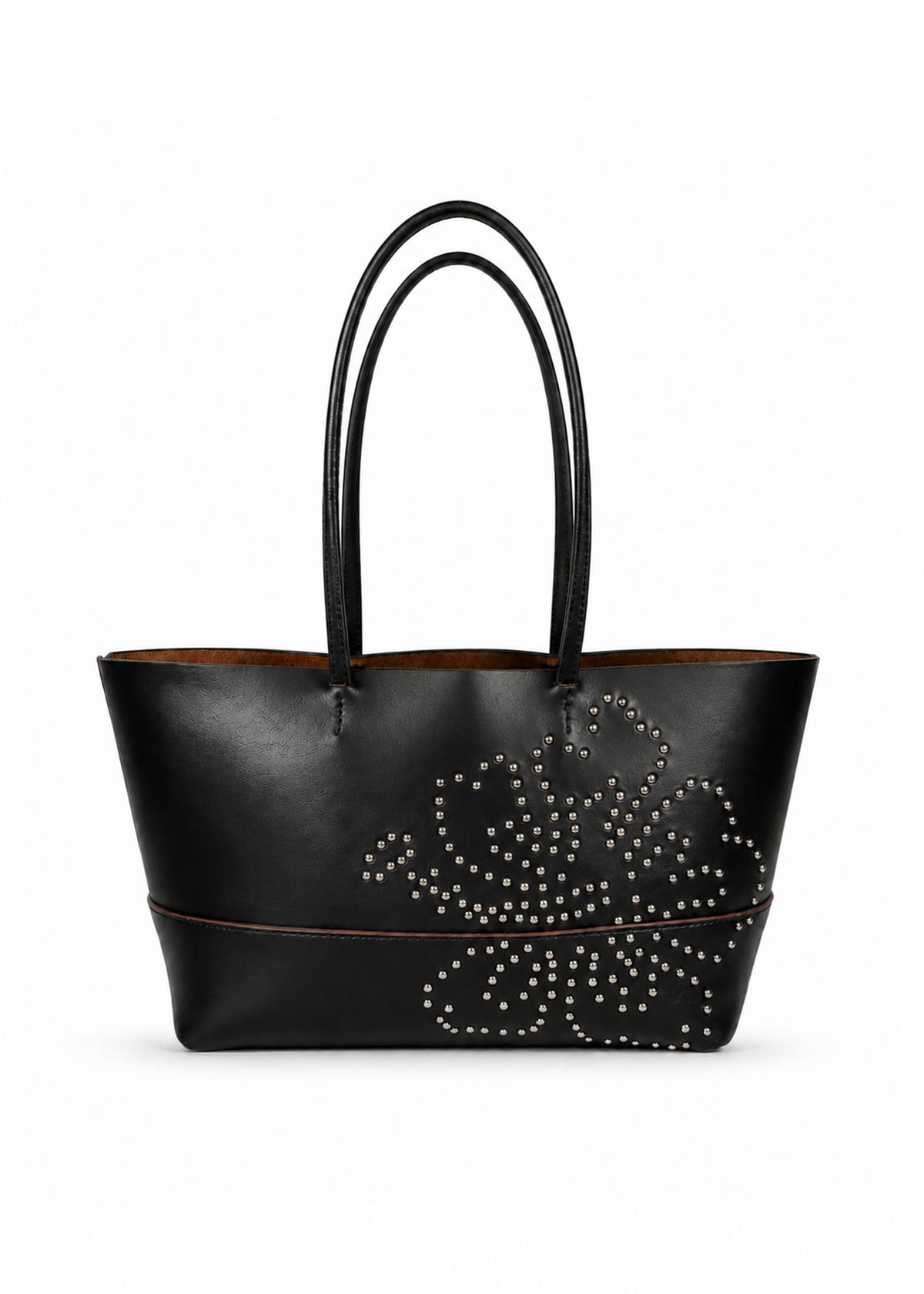 Leather Hibiscus Tote Bag - Black