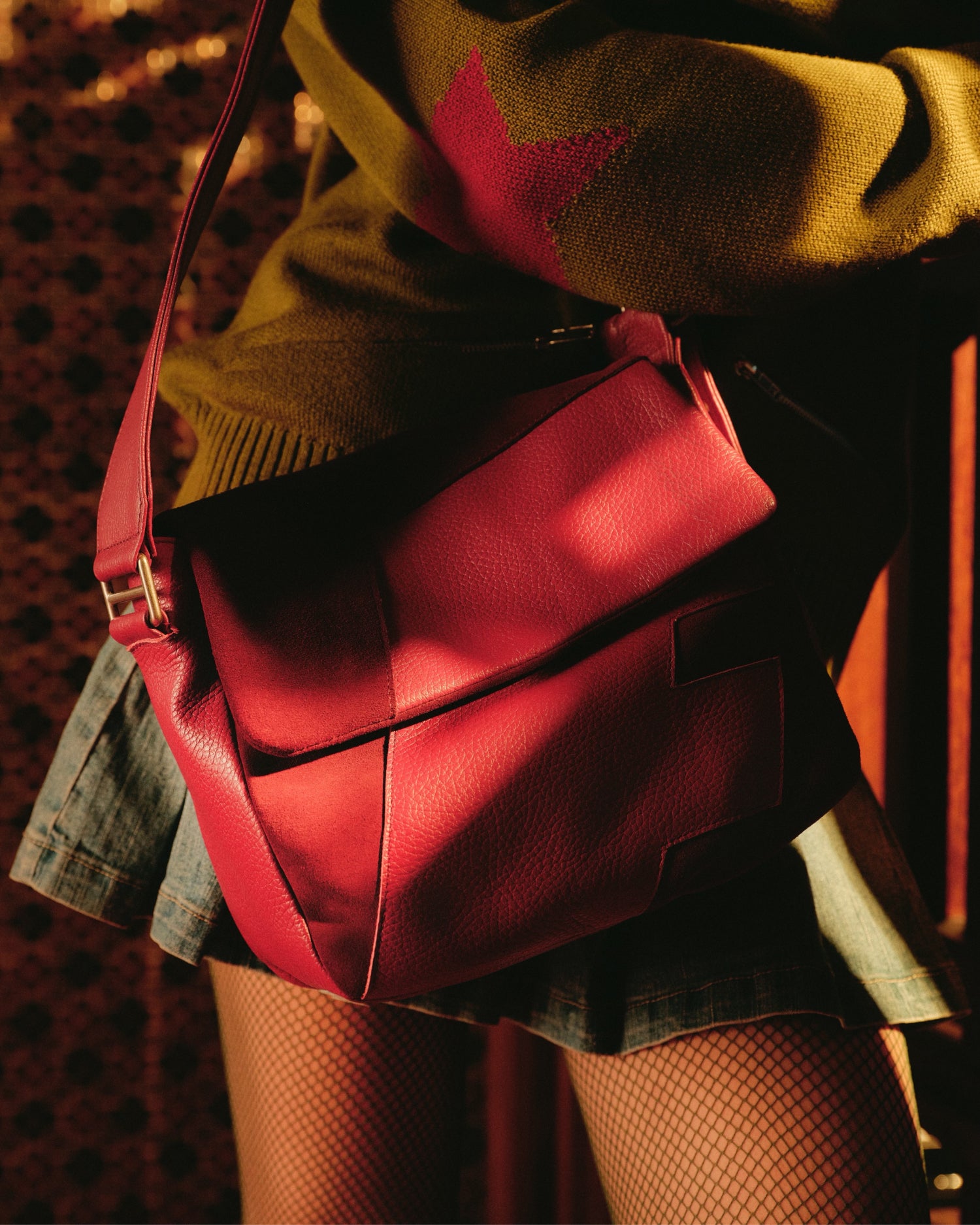 Suede Shoulder Bag - Wine