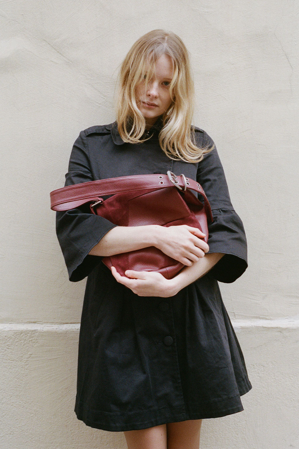 Suede Shoulder Bag - Wine