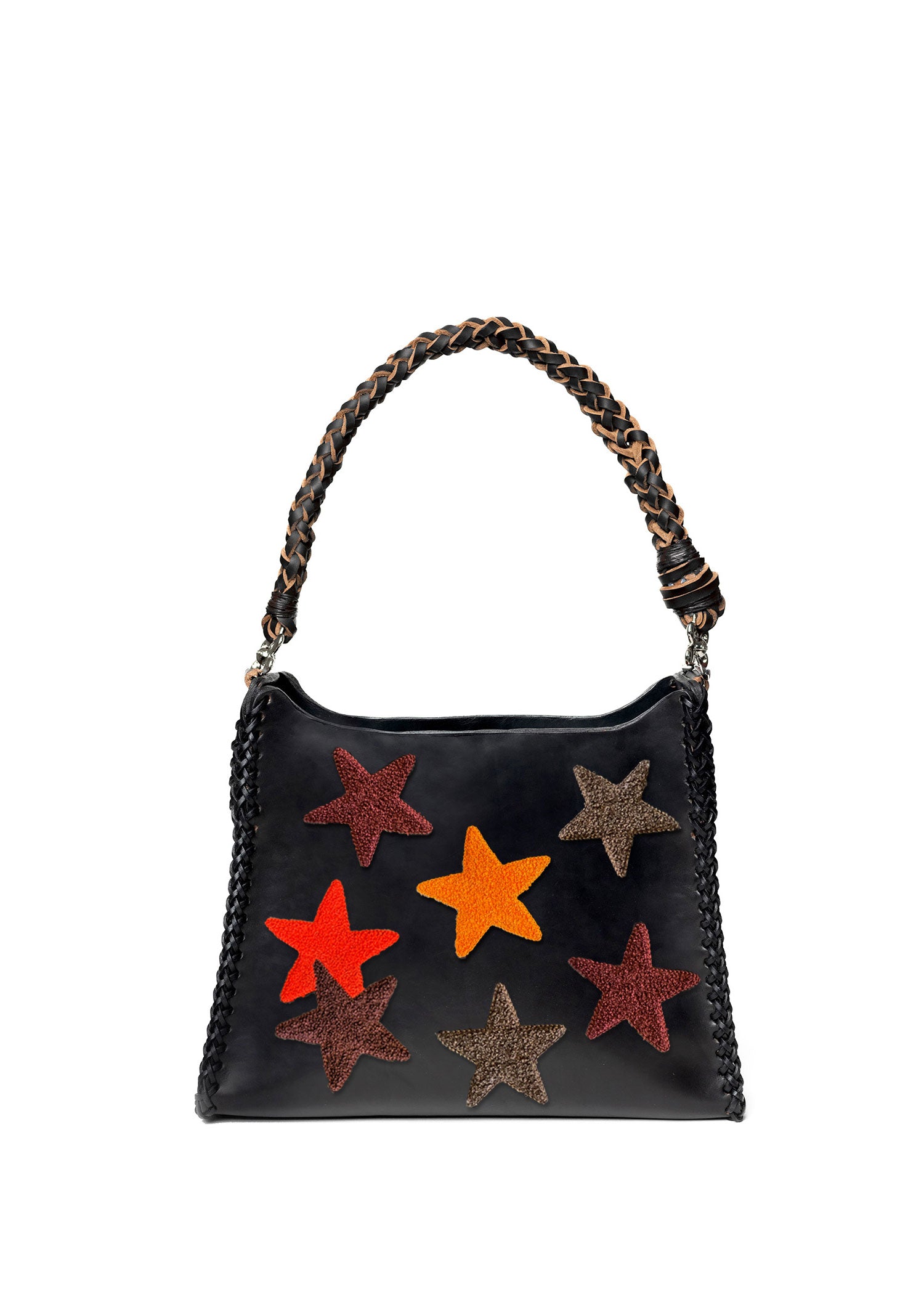 Embroidered Star Pyramid Shoulder Bag - Black