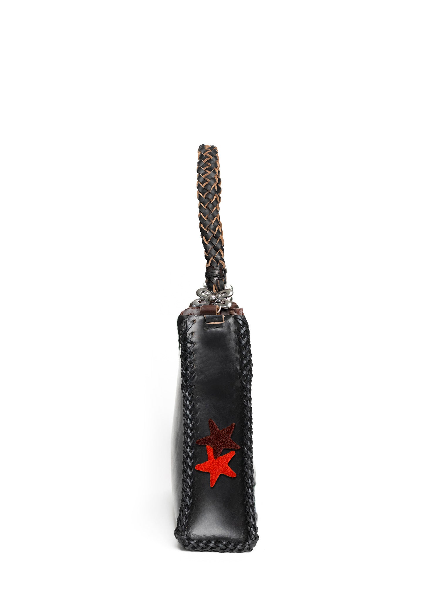 Embroidered Star Pyramid Shoulder Bag - Black