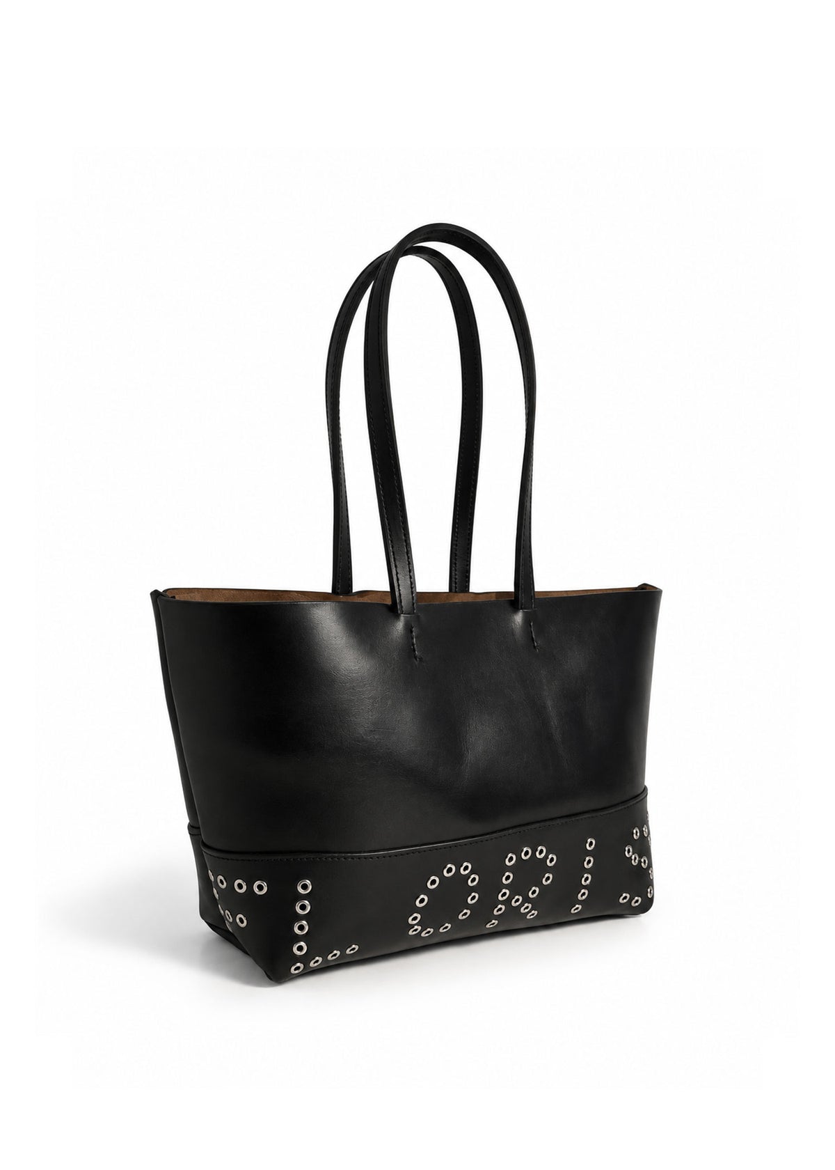 Leather Eyelet Tote Bag - Black