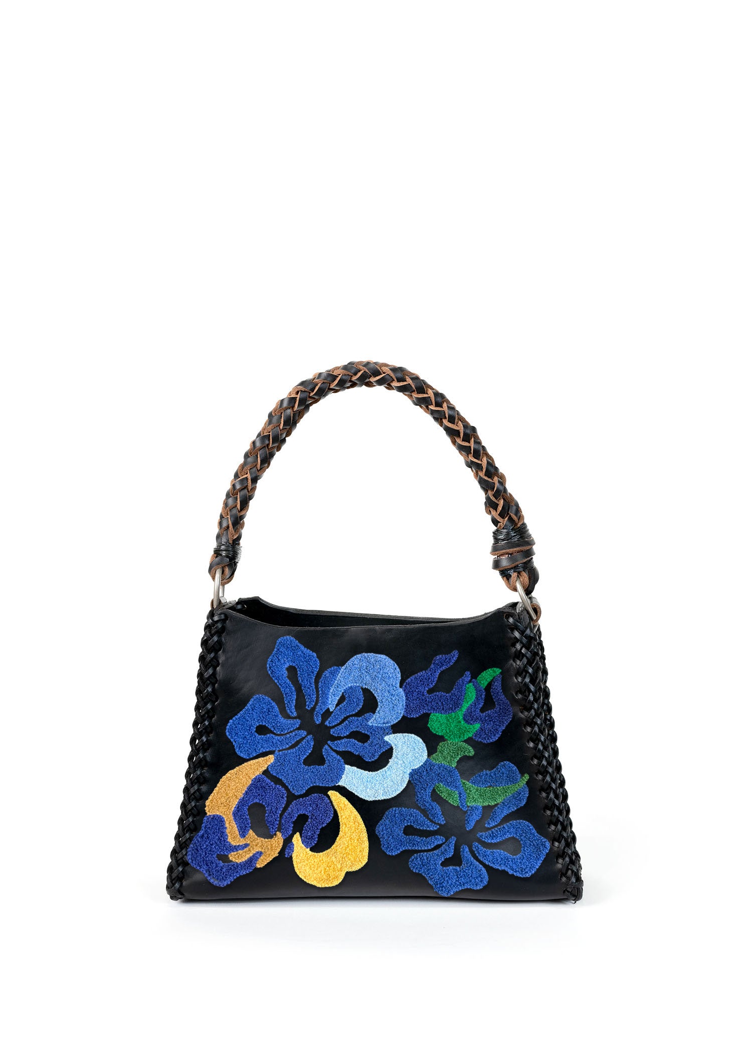 Small Floral Embroidered Pyramid Bag - Black