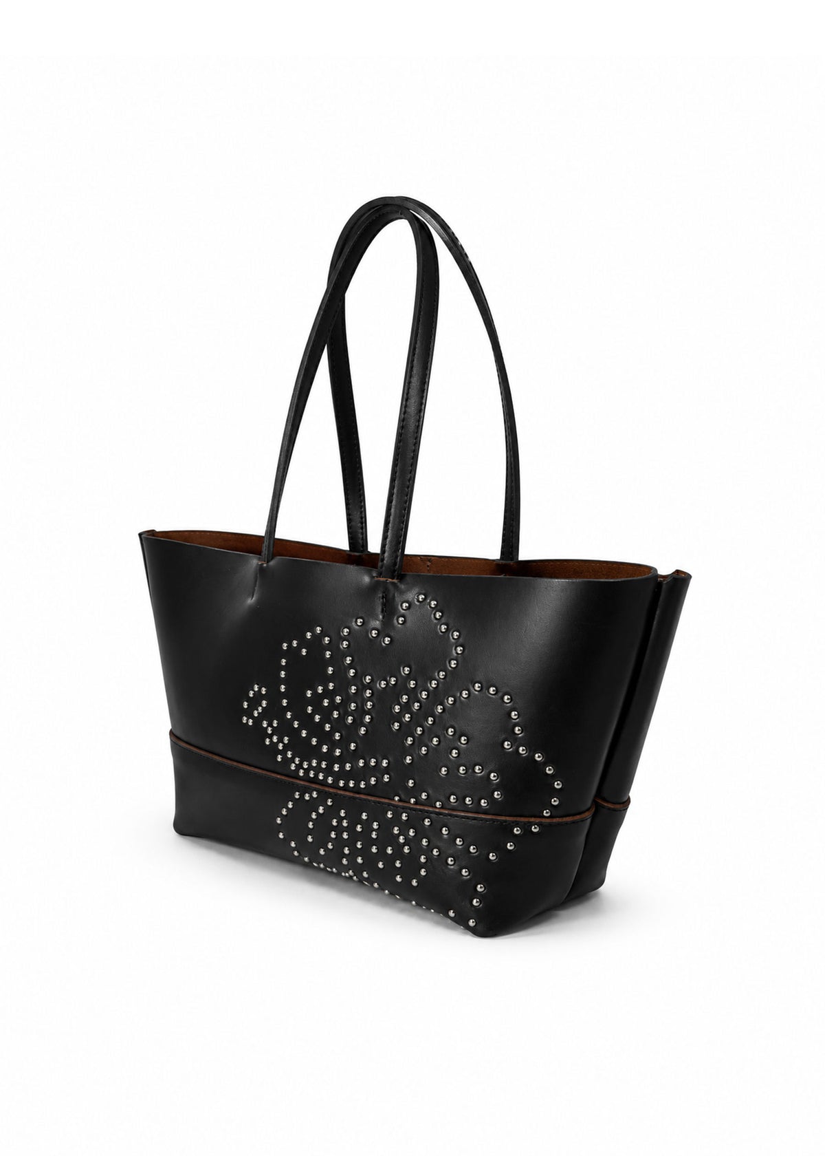 Leather Hibiscus Tote Bag - Black