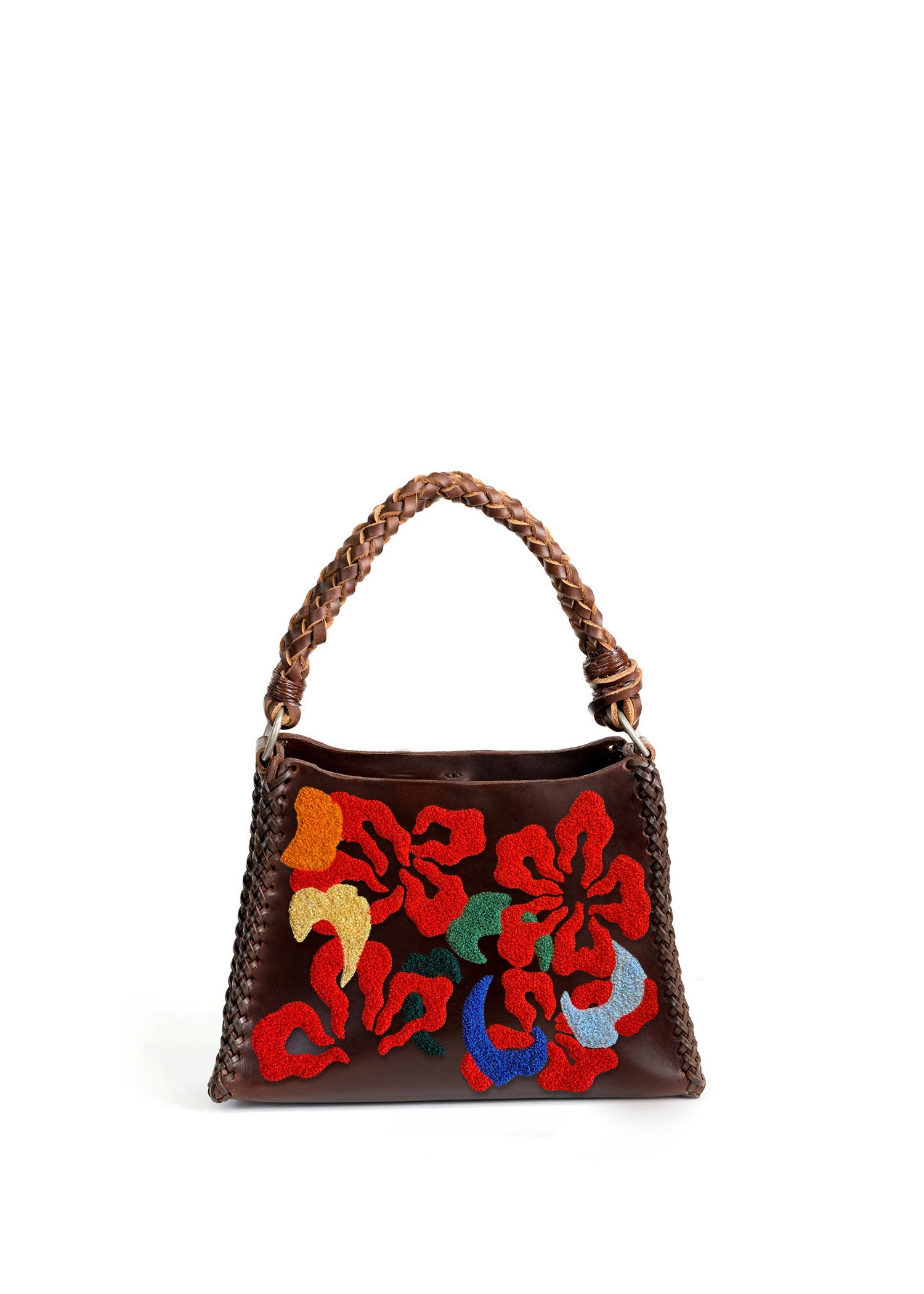 Small Floral Embroidered Pyramid Bag - Brown