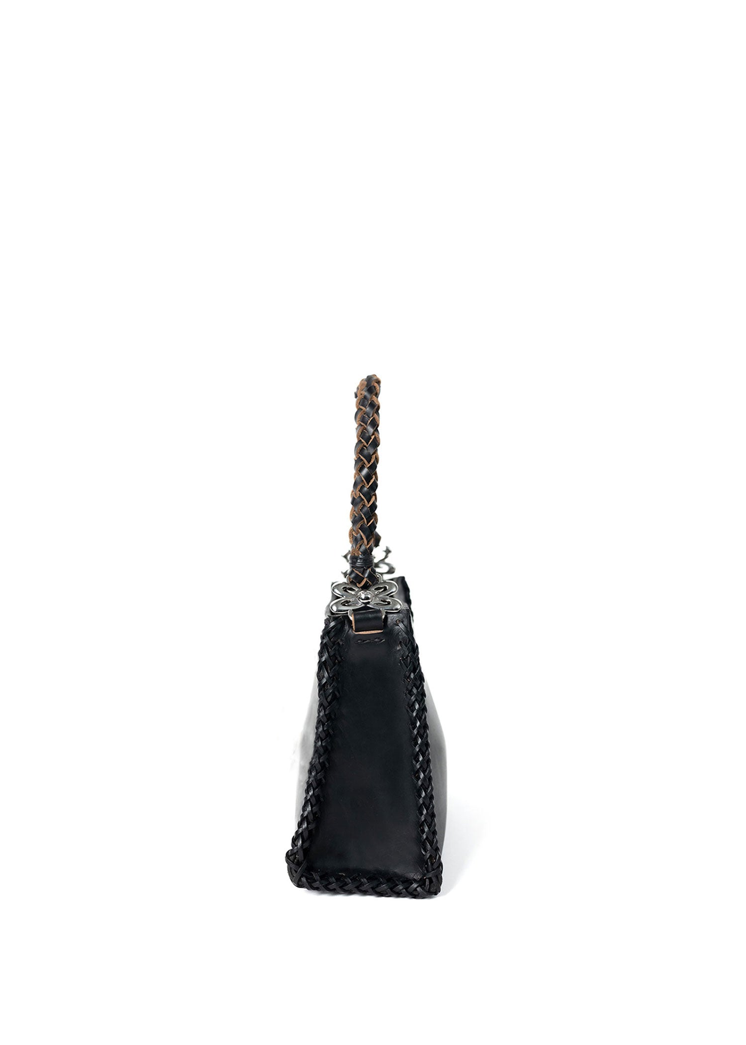 Small Floral Embroidered Pyramid Bag - Black