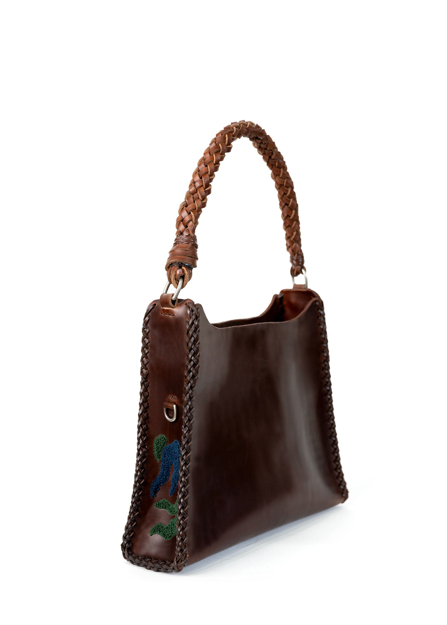 Embroidered Pyramid Shoulder Bag - Brown