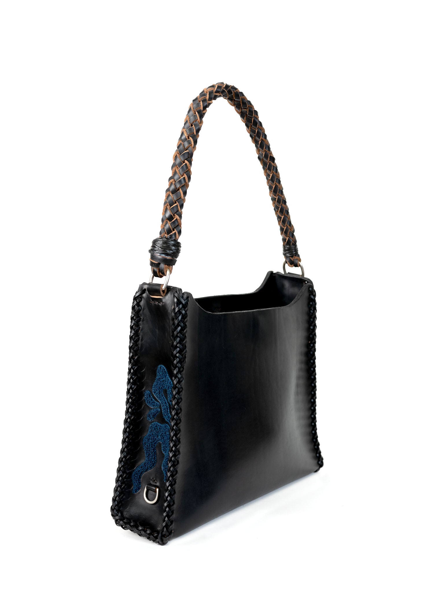 Embroidered Pyramid Shoulder Bag - Black