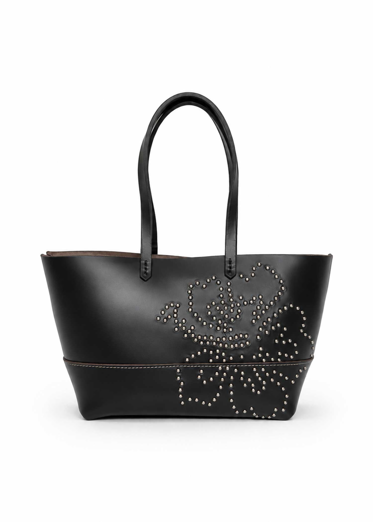 Leather Hibiscus Tote Bag - Black