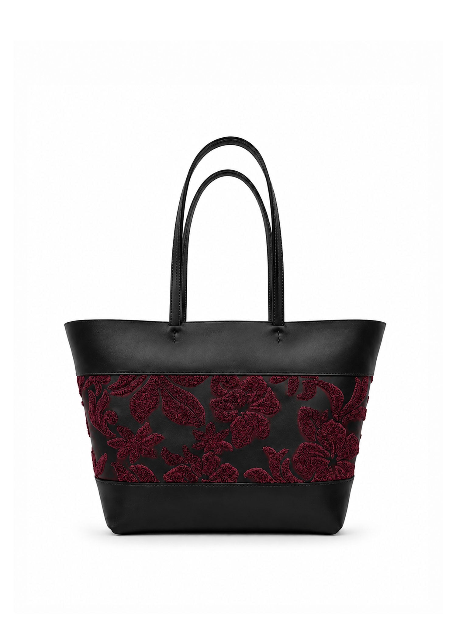 Floral Embroidered Tote Bag - Black