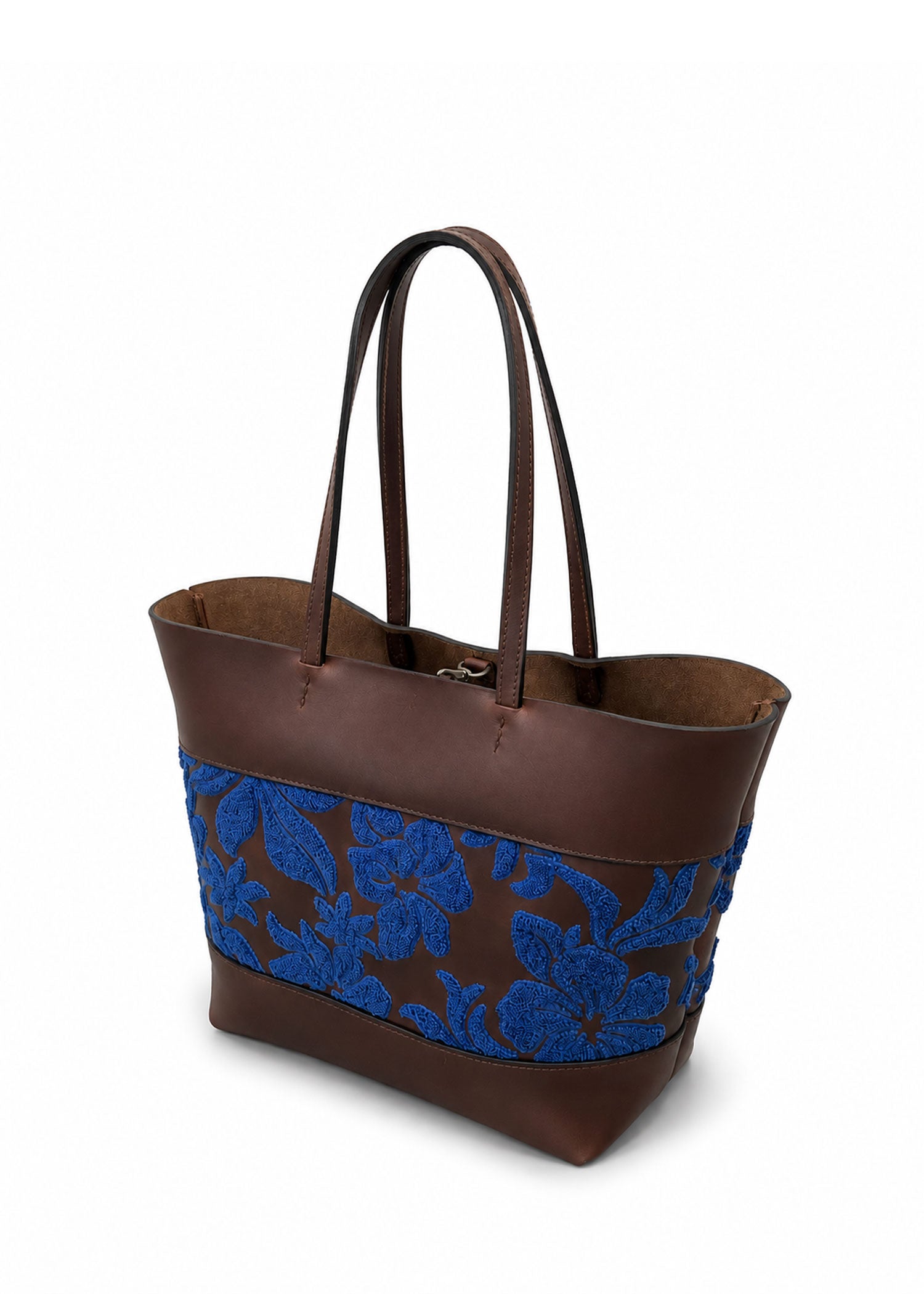 Floral Embroidered Tote Bag - Brown