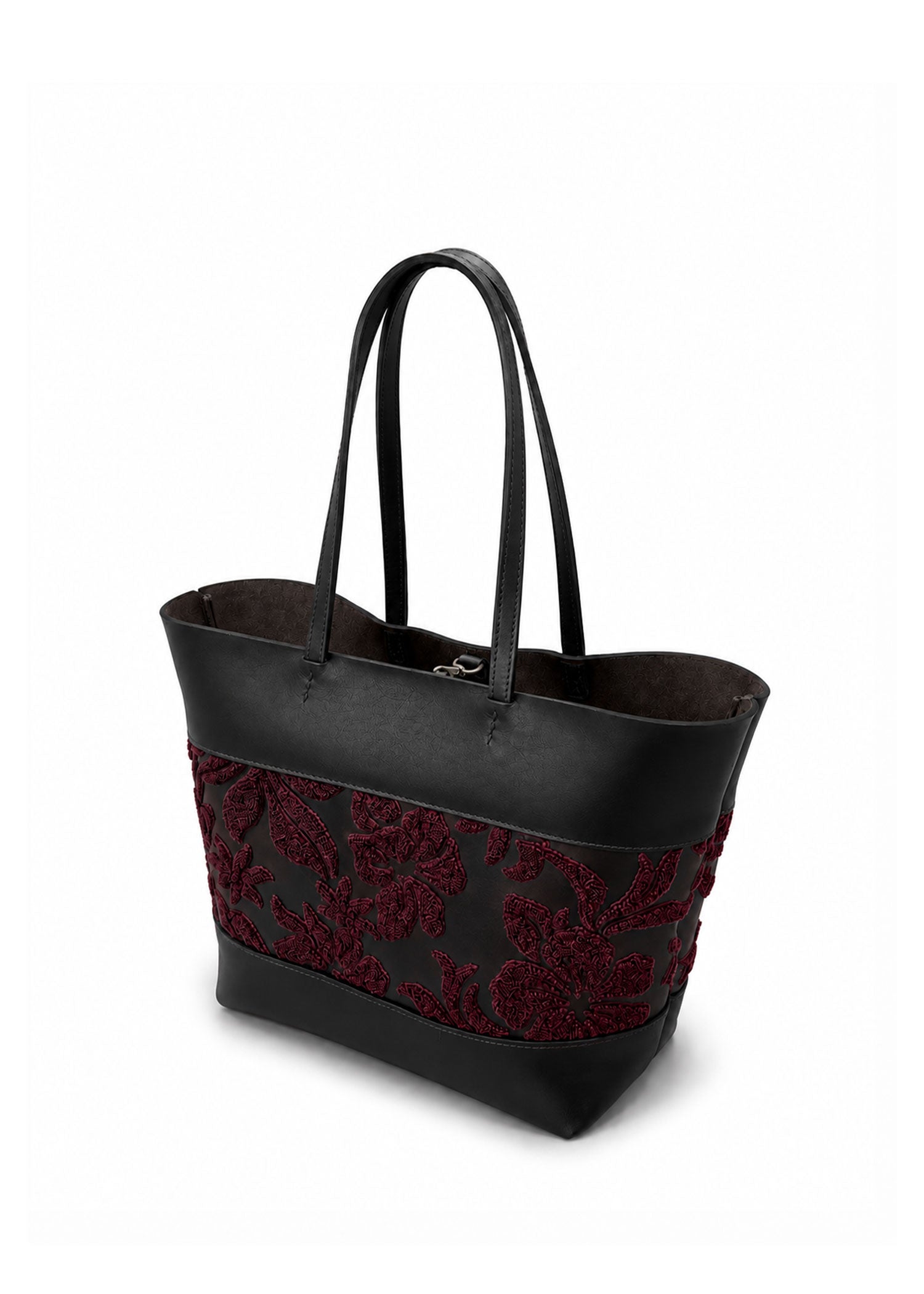Floral Embroidered Tote Bag - Black