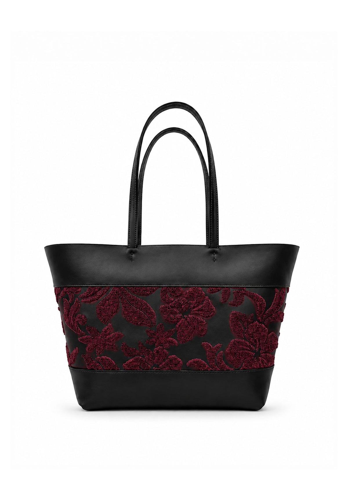 Floral Embroidered Tote Bag - Black