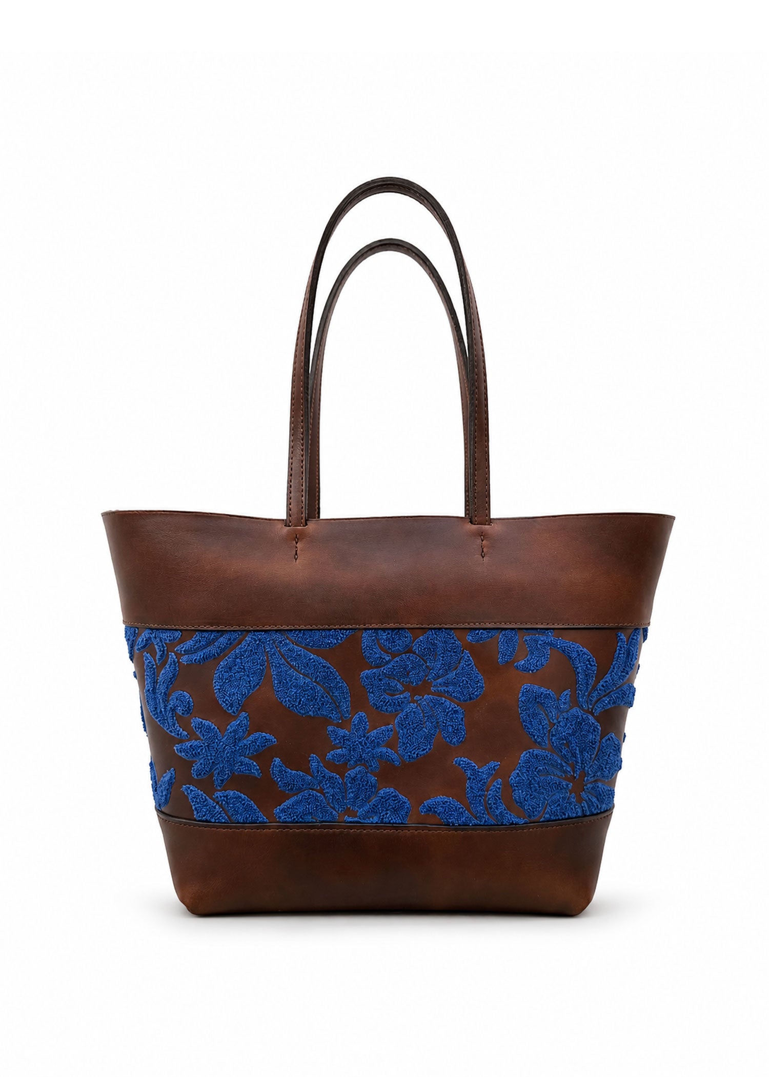 Floral Embroidered Tote Bag - Brown